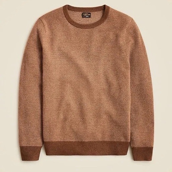 NWT Knit for J.Crew Mens Cashmere Sweater in Hthr Oak Camel Bird’s-Eye Size M
